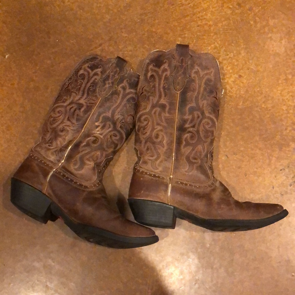 JUSTIN STAMPEDE WOMEN'S MCKAYLA TAN COWGIRL BOOTS - SNIP TOE size 6B